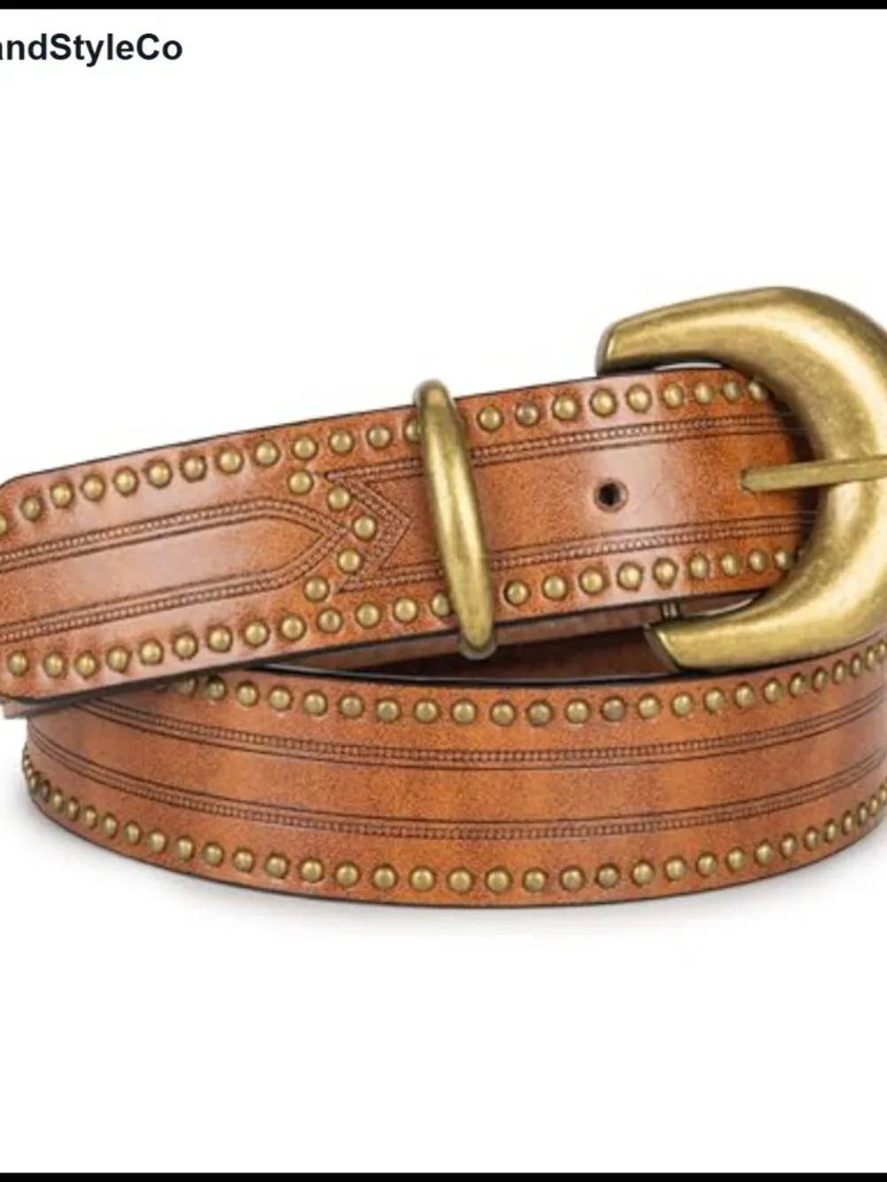 Women's Western Cowgirl PU Leather Belt with Semicircle Gold Buckle